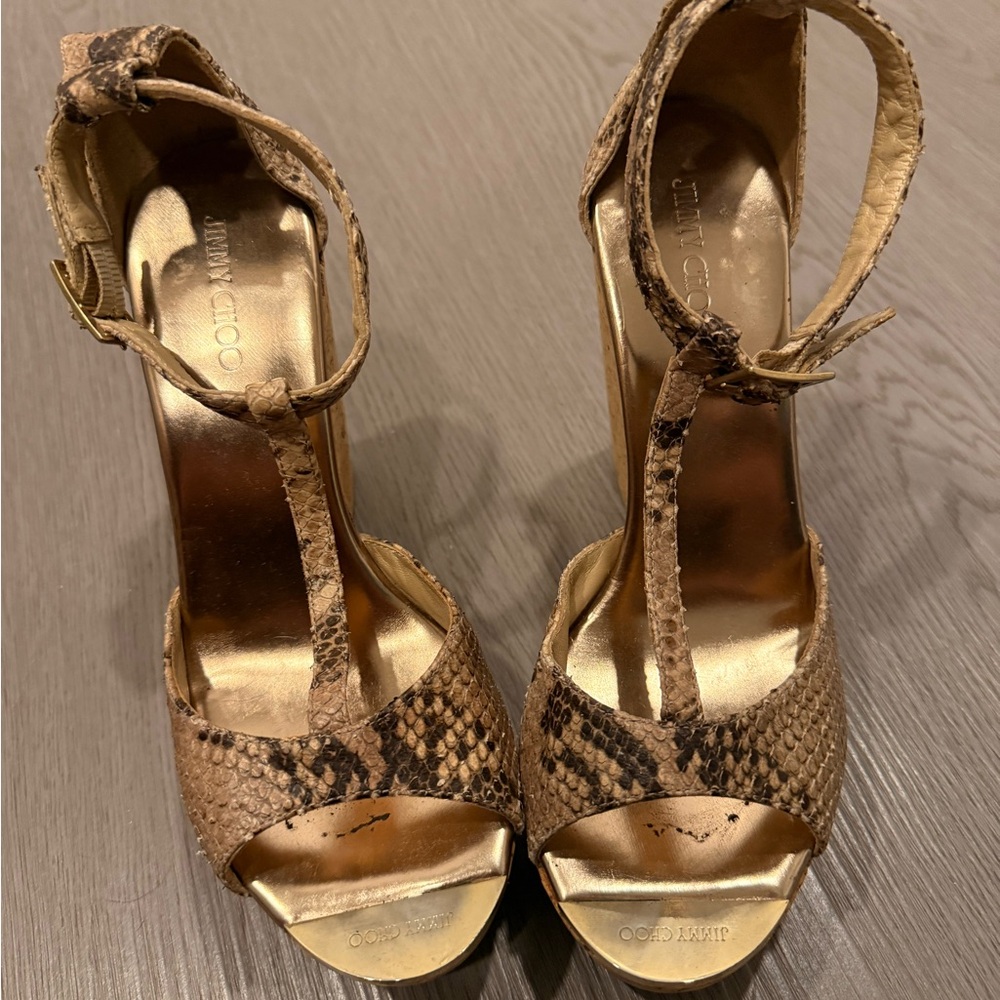 Jimmy Choo Tan Snakeskin Heels